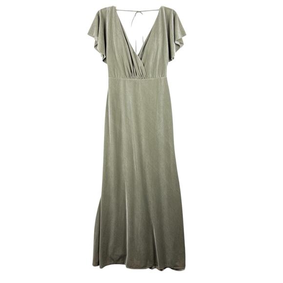 Jenny Yoo Anthro BHLDN Ellis Flutter-Sleeve Open-Back Velvet Gown Green Sz 10 - Picture 5 of 14